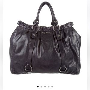 Miu Miu glazed leather satchel - dark blue